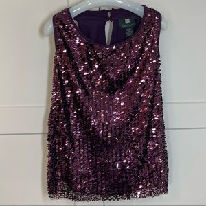 Purple Sequin Tank Top DS by Debbie Shuchat Unique Square Sequins Lined NEW